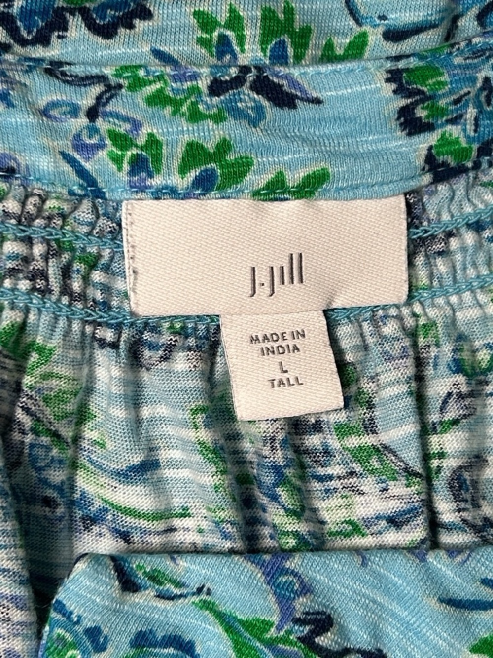 J. Jill Paisley Floral Top Large Tall Blue Green Boho Long Sleeve Blouse Stretch - Picture 5 of 7
